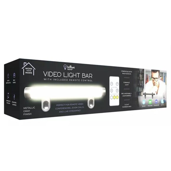 Brilliant Ideas Video Light Bar w/Remote Control for Laptops Metallic Gray New - Picture 1 of 4